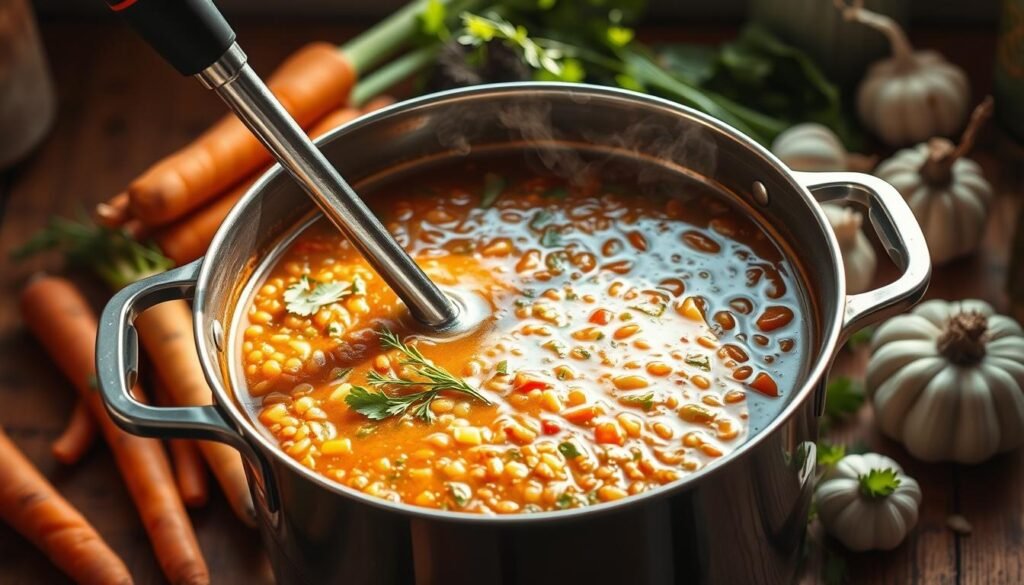 blending lentil soup