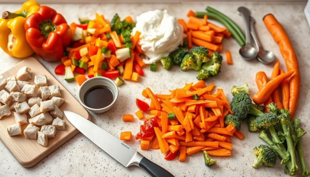 mise en place for stir-fry